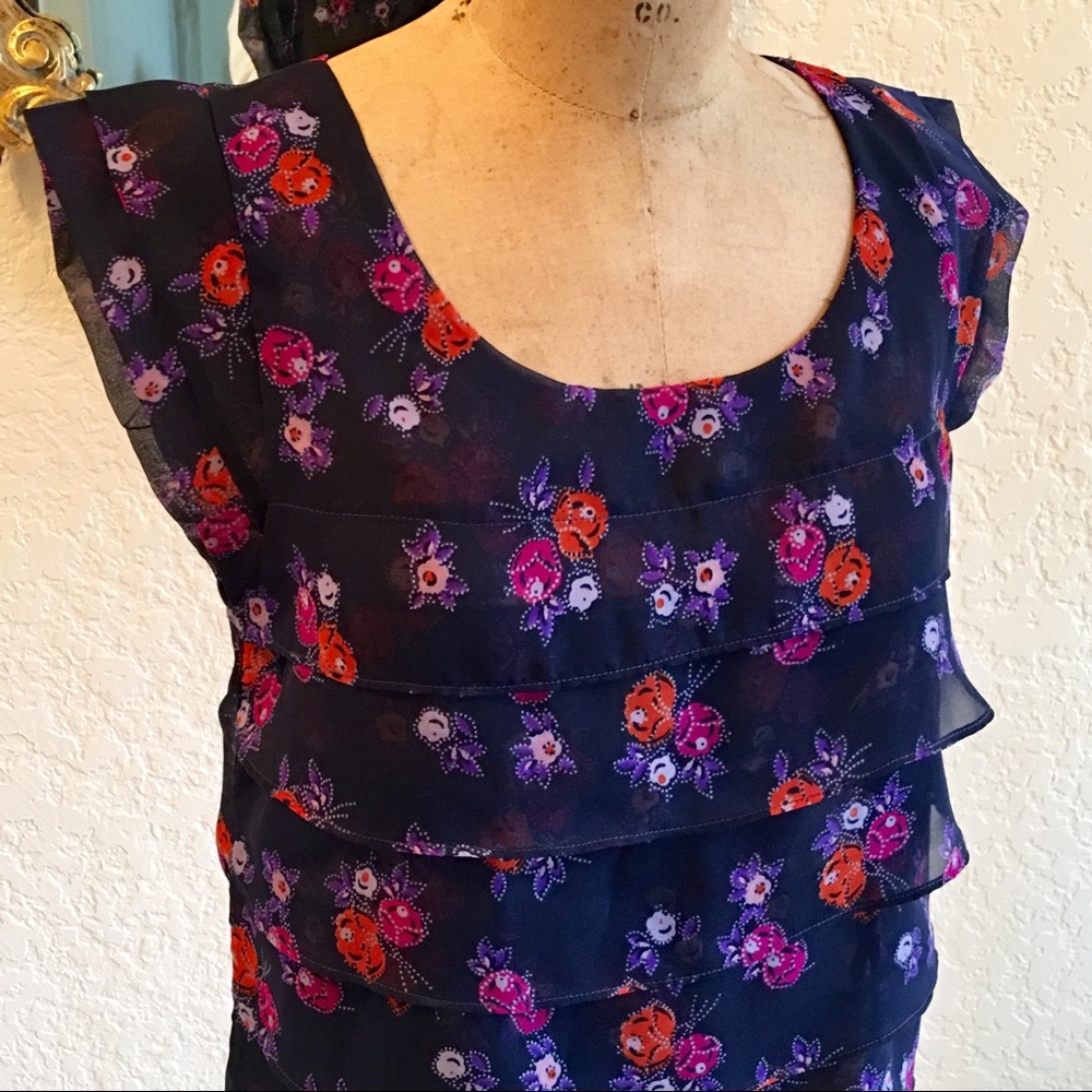 ❄️ AMERICAN EAGLE Navy Floral Semi Sheer Top Sz S - Picture 2 of 5
